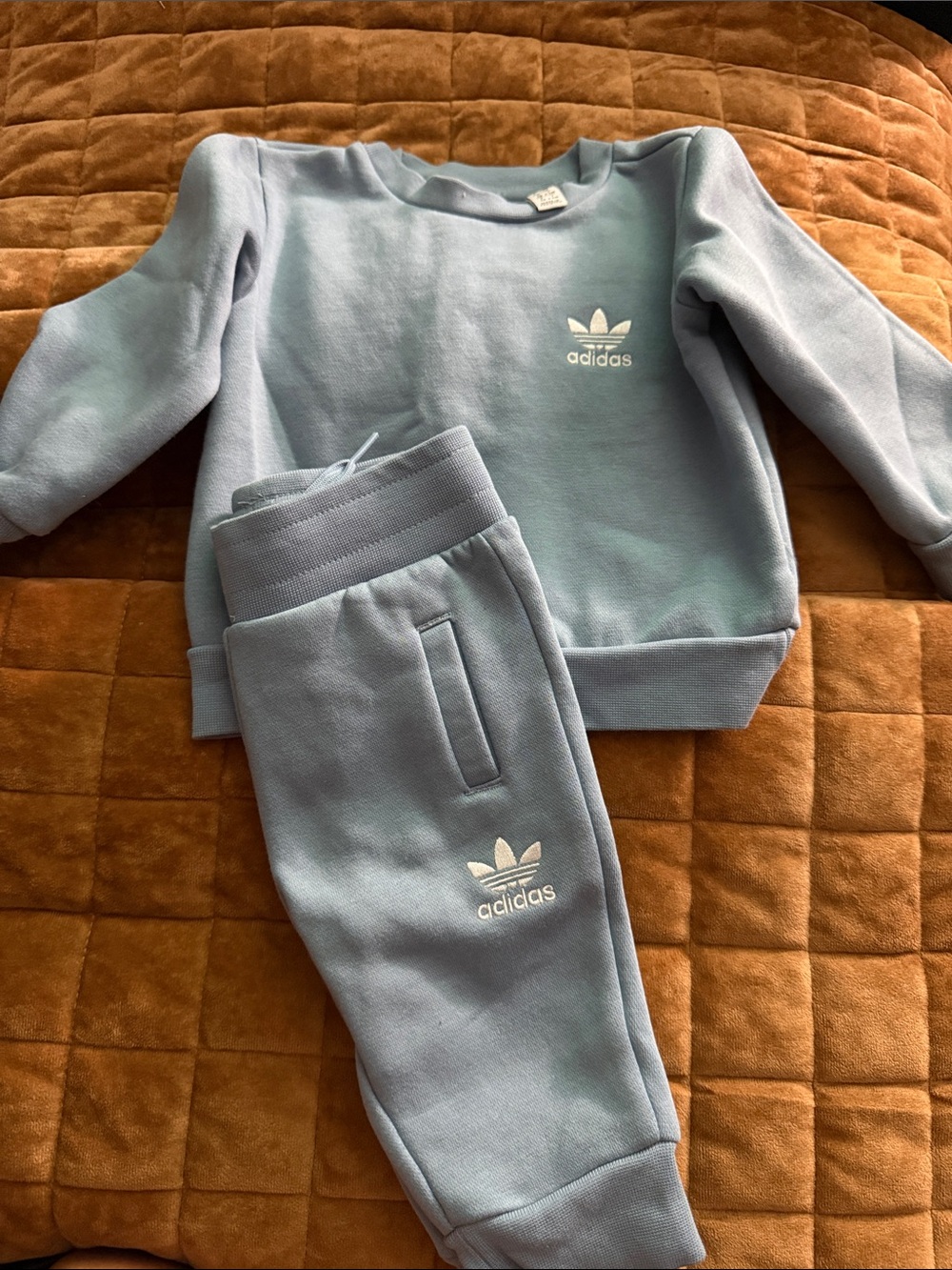 adidas Kids Light Blue Sweatshirt & Joggers Set - Trefoil Logo 3-6 months